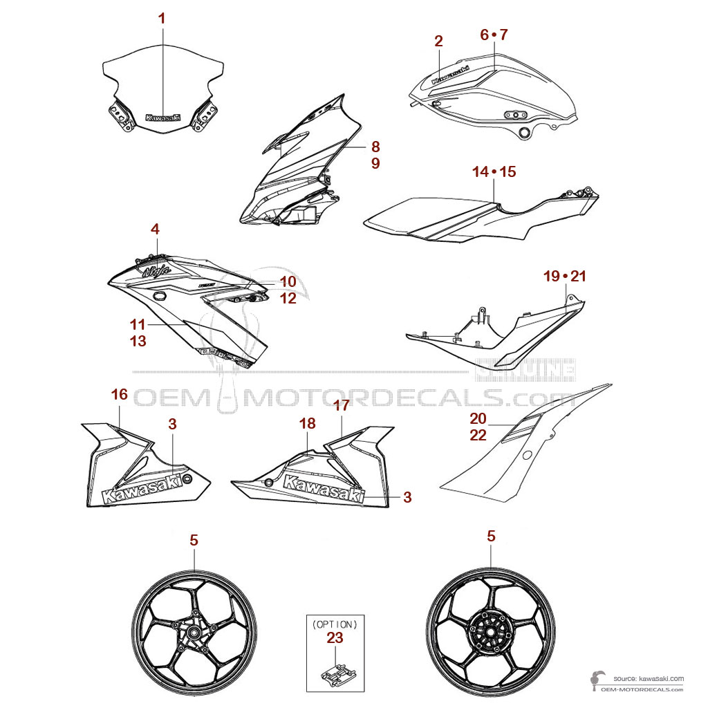 Decals for Kawasaki NINJA 125 2024 - Gray • Kawasaki OEM Decals